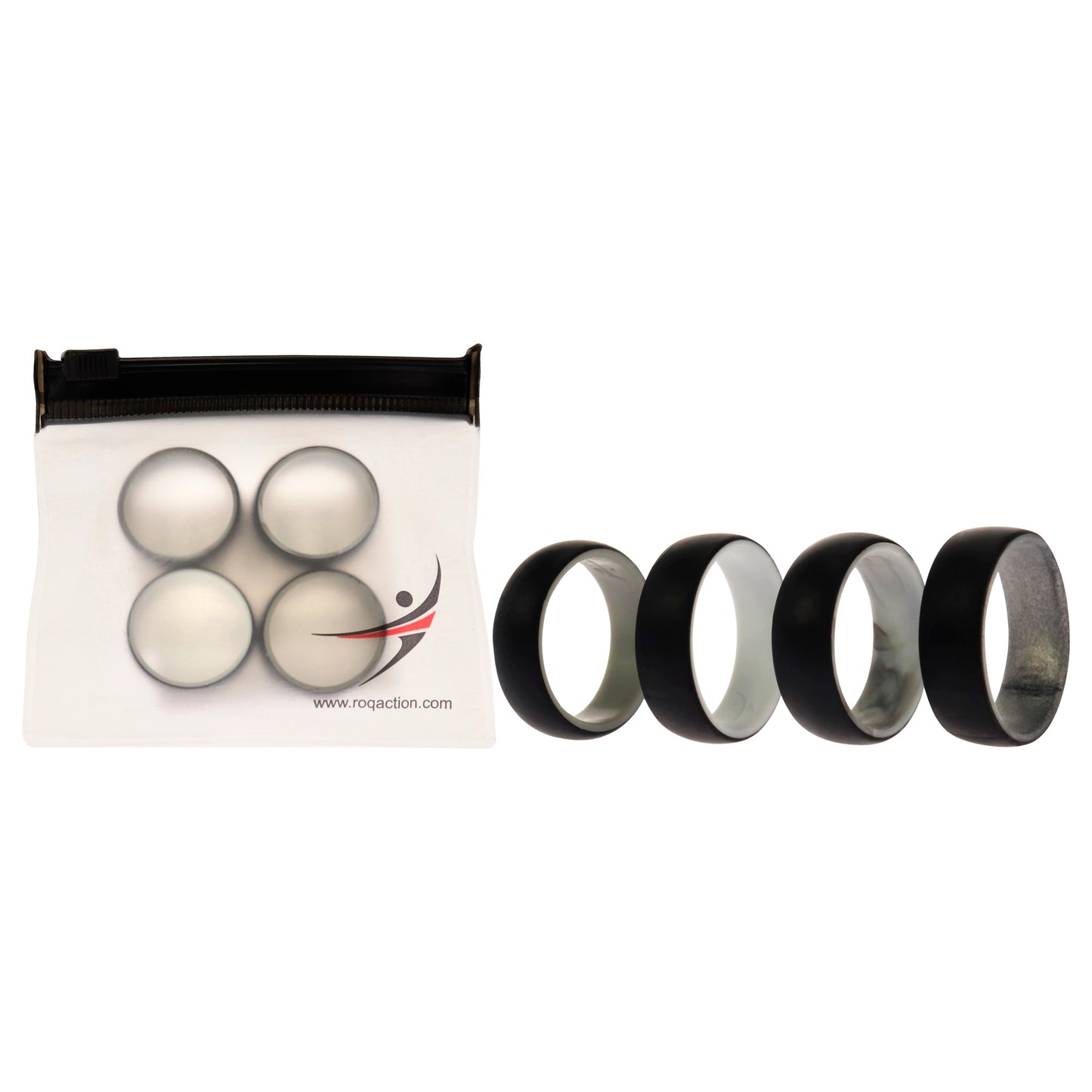 Silicone Wedding 2Layer Dome Ring Set - Black-Marble by ROQ for Men - 4 x 10 mm Ring