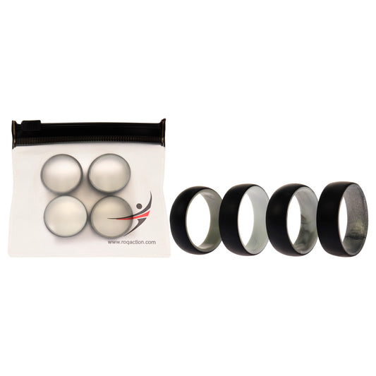 Silicone Wedding 2Layer Dome Ring Set - Black-Marble by ROQ for Men - 4 x 10 mm Ring