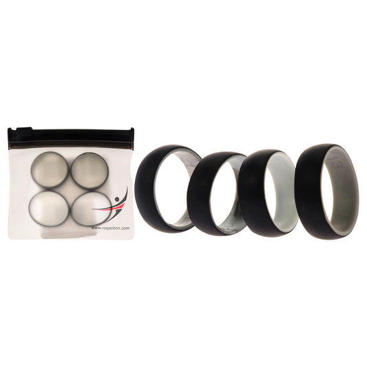 Silicone Wedding 2Layer Dome Ring Set - Black-Marble by ROQ for Men - 4 x 13 mm Ring