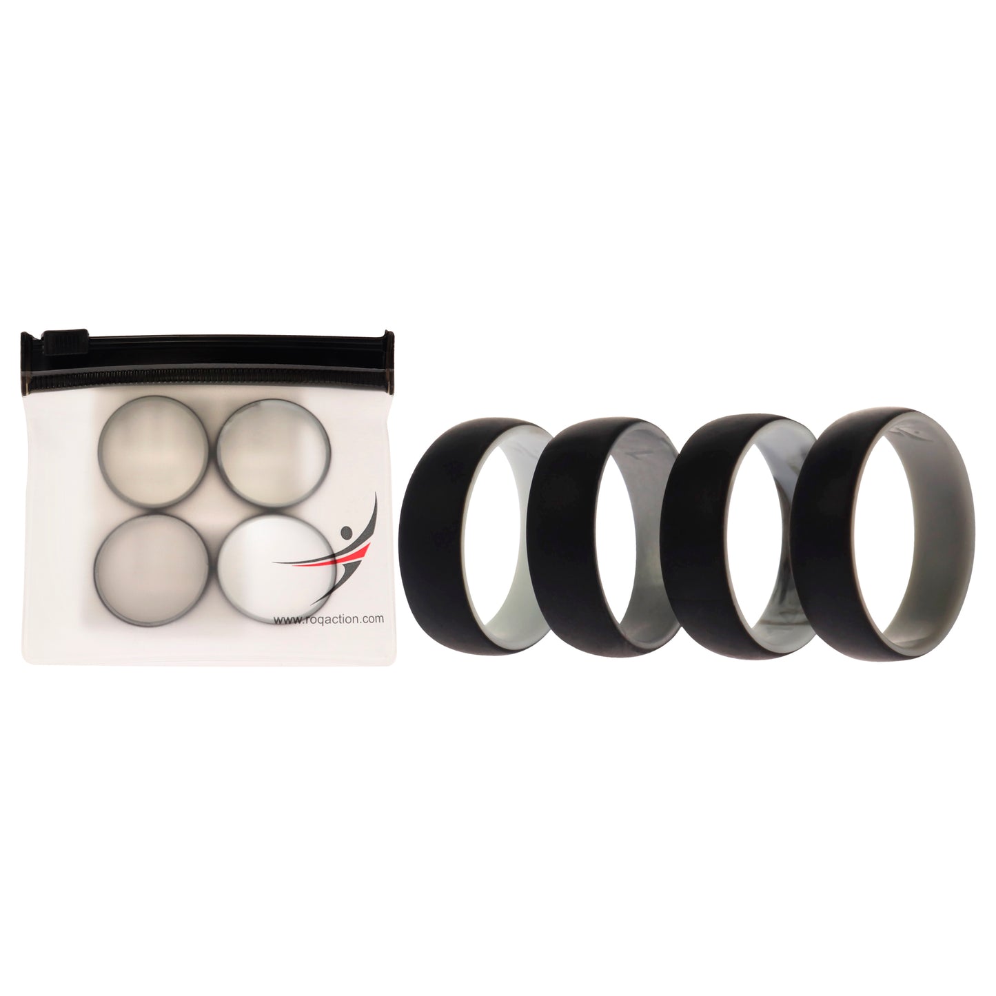 Silicone Wedding 2Layer Dome Ring Set - Black-Marble by ROQ for Men - 4 x 14 mm Ring