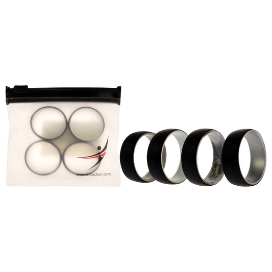 Silicone Wedding 2Layer Dome Ring Set - Black-Marble by ROQ for Men - 4 x 15 mm Ring