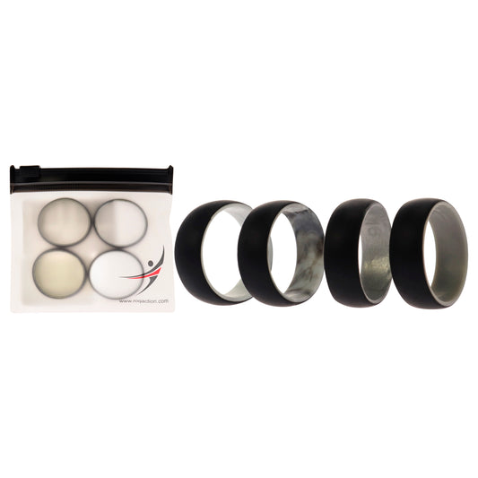 Silicone Wedding 2Layer Dome Ring Set - Black-Marble by ROQ for Men - 4 x 16 mm Ring