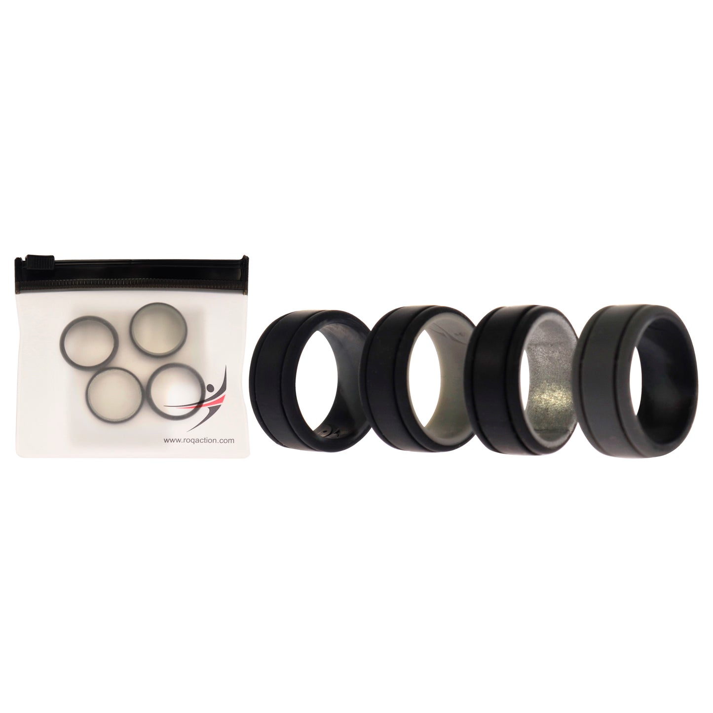 Silicone Wedding 2Layer Lines Ring Set - Silver-Camo by ROQ for Men - 4 x 7 mm Ring