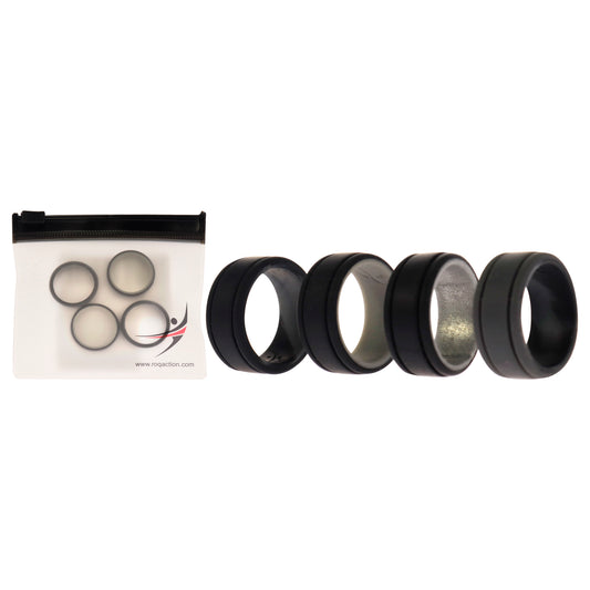 Silicone Wedding 2Layer Lines Ring Set - Silver-Camo by ROQ for Men - 4 x 7 mm Ring