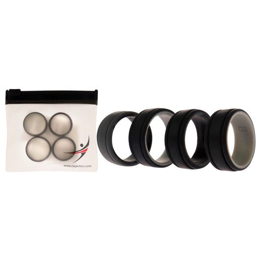 Silicone Wedding 2Layer Lines Ring Set - Silver-Camo by ROQ for Men - 4 x 8 mm Ring