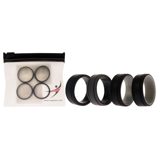 Silicone Wedding 2Layer Lines Ring Set - Silver-Camo by ROQ for Men - 4 x 9 mm Ring
