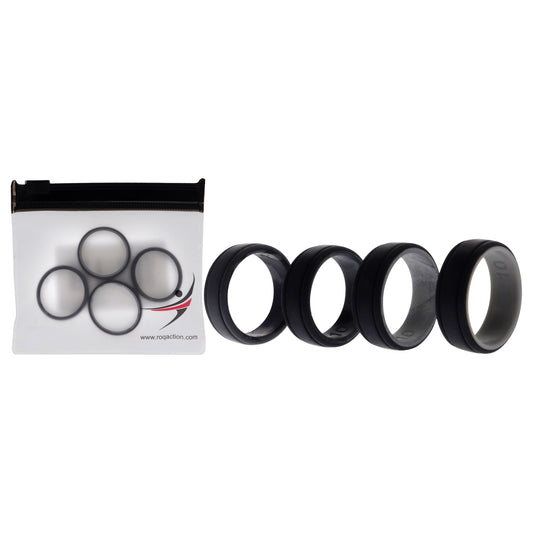Silicone Wedding 2Layer Lines Ring Set - Silver-Camo by ROQ for Men - 4 x 10 mm Ring
