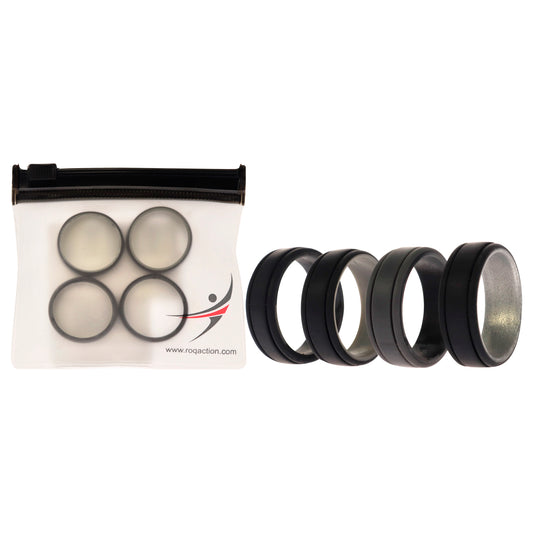 Silicone Wedding 2Layer Lines Ring Set - Silver-Camo by ROQ for Men - 4 x 11 mm Ring