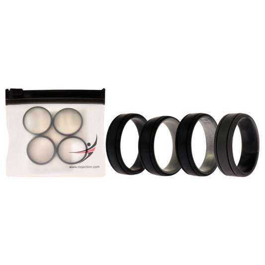 Silicone Wedding 2Layer Lines Ring Set - Silver-Camo by ROQ for Men - 4 x 12 mm Ring