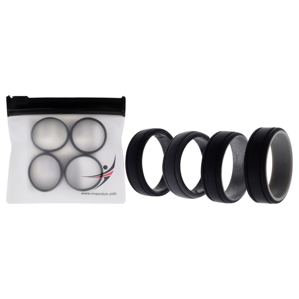 Silicone Wedding 2Layer Lines Ring Set - Silver-Camo by ROQ for Men - 4 x 14 mm Ring