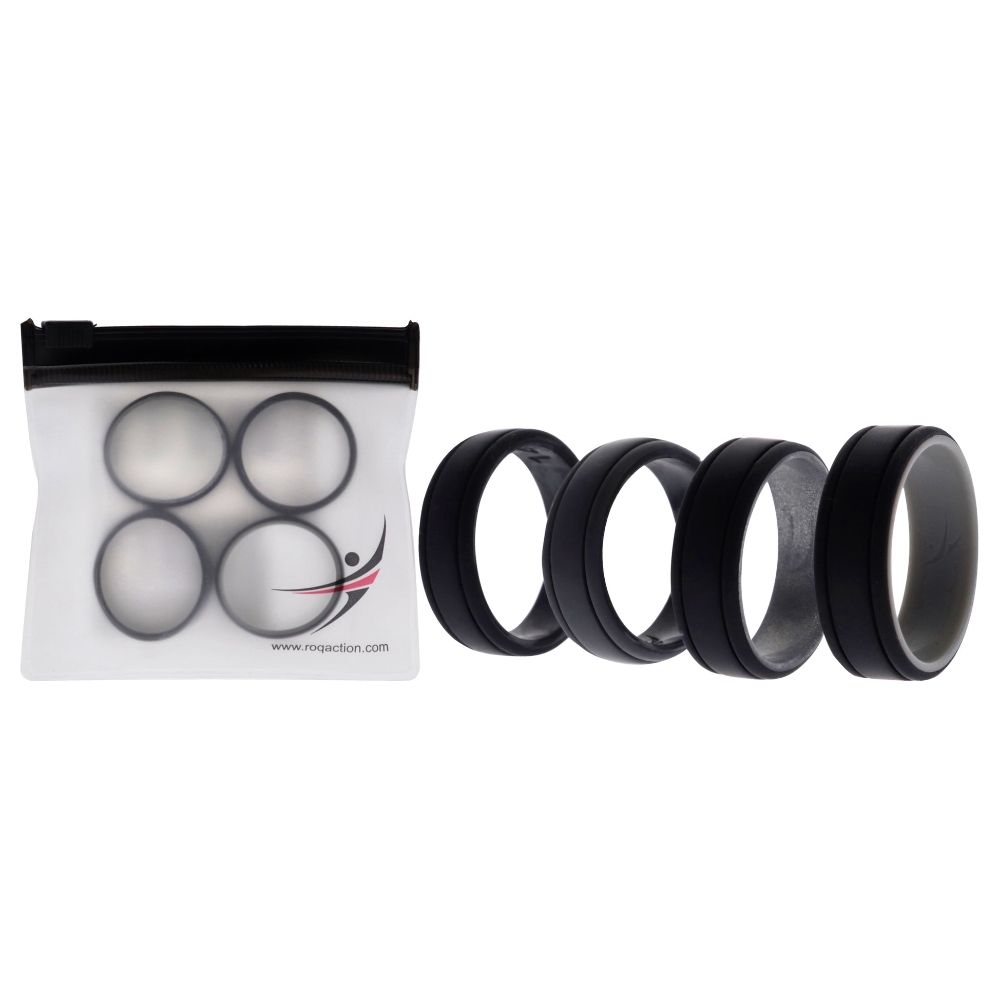 Silicone Wedding 2Layer Lines Ring Set - Silver-Camo by ROQ for Men - 4 x 14 mm Ring