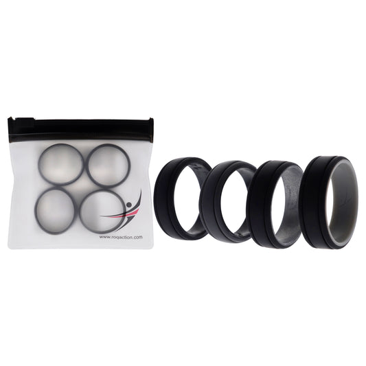 Silicone Wedding 2Layer Lines Ring Set - Silver-Camo by ROQ for Men - 4 x 14 mm Ring