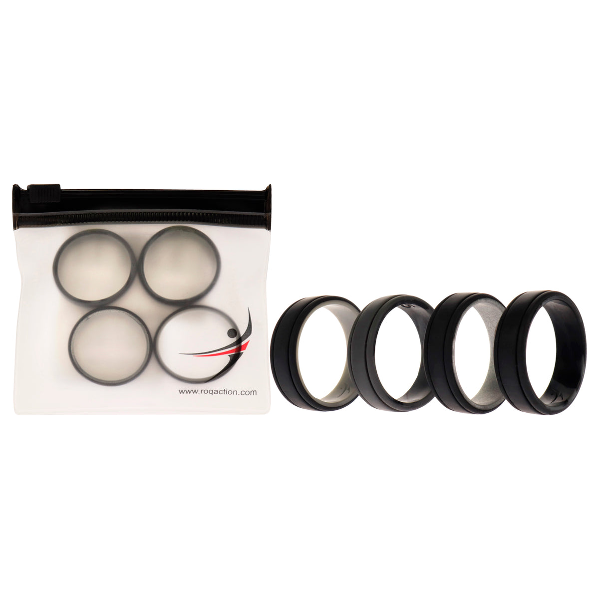 Silicone Wedding 2Layer Lines Ring Set - Silver-Camo by ROQ for Men - 4 x 15 mm Ring