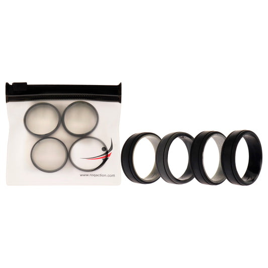 Silicone Wedding 2Layer Lines Ring Set - Silver-Camo by ROQ for Men - 4 x 15 mm Ring