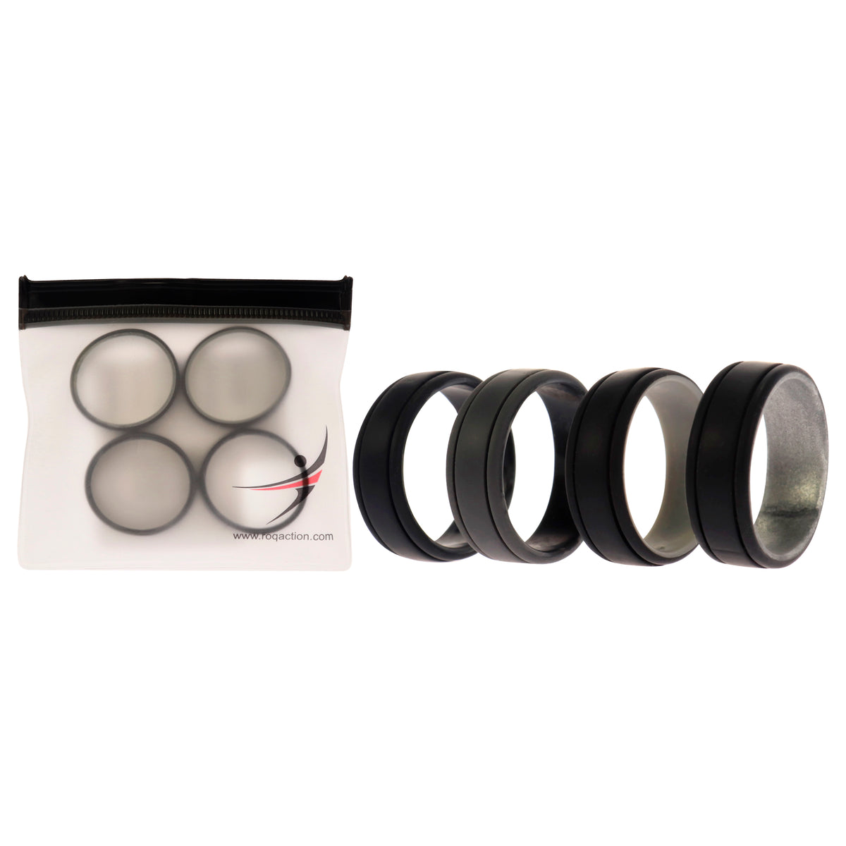 Silicone Wedding 2Layer Lines Ring Set - Silver-Camo by ROQ for Men - 4 x 16 mm Ring