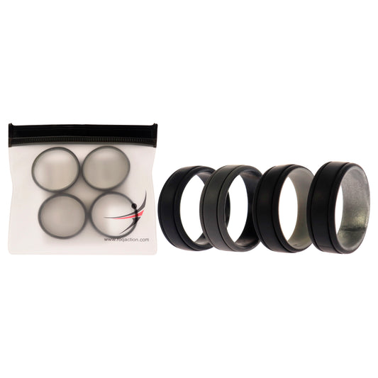 Silicone Wedding 2Layer Lines Ring Set - Silver-Camo by ROQ for Men - 4 x 16 mm Ring
