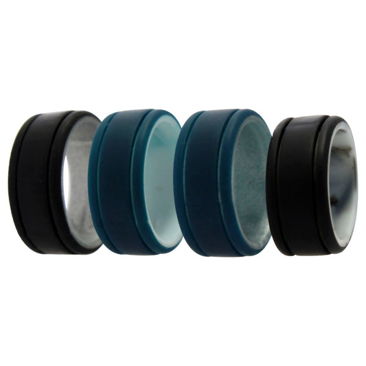 Silicone Wedding 2Layer Lines Ring Set - Marble by ROQ for Men - 4 x 7 mm Ring