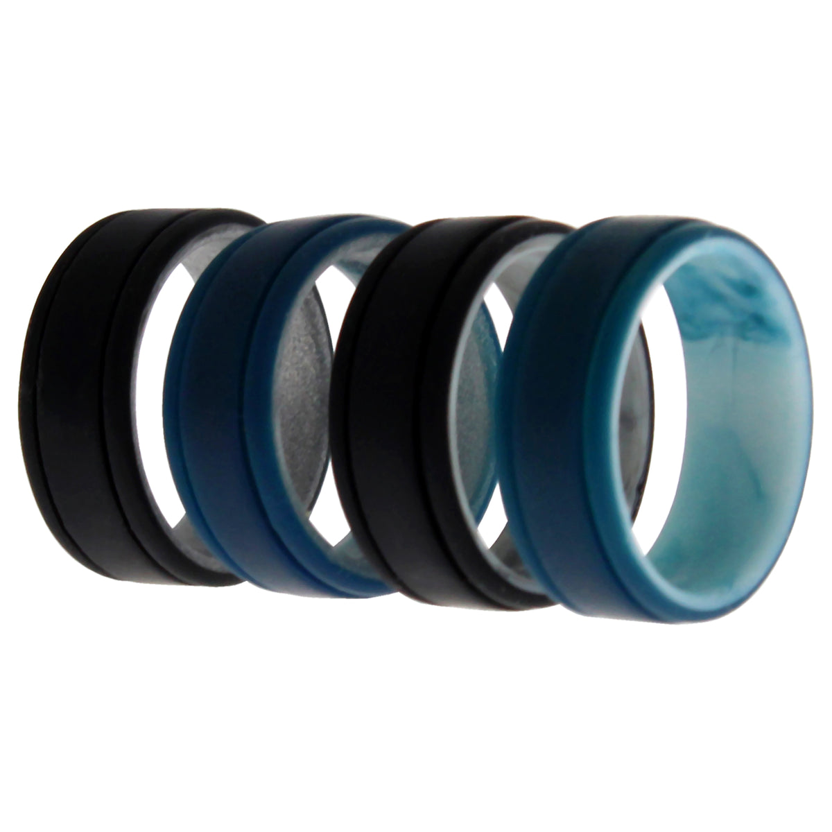 Silicone Wedding 2Layer Lines Ring Set - Marble by ROQ for Men - 4 x 10 mm Ring