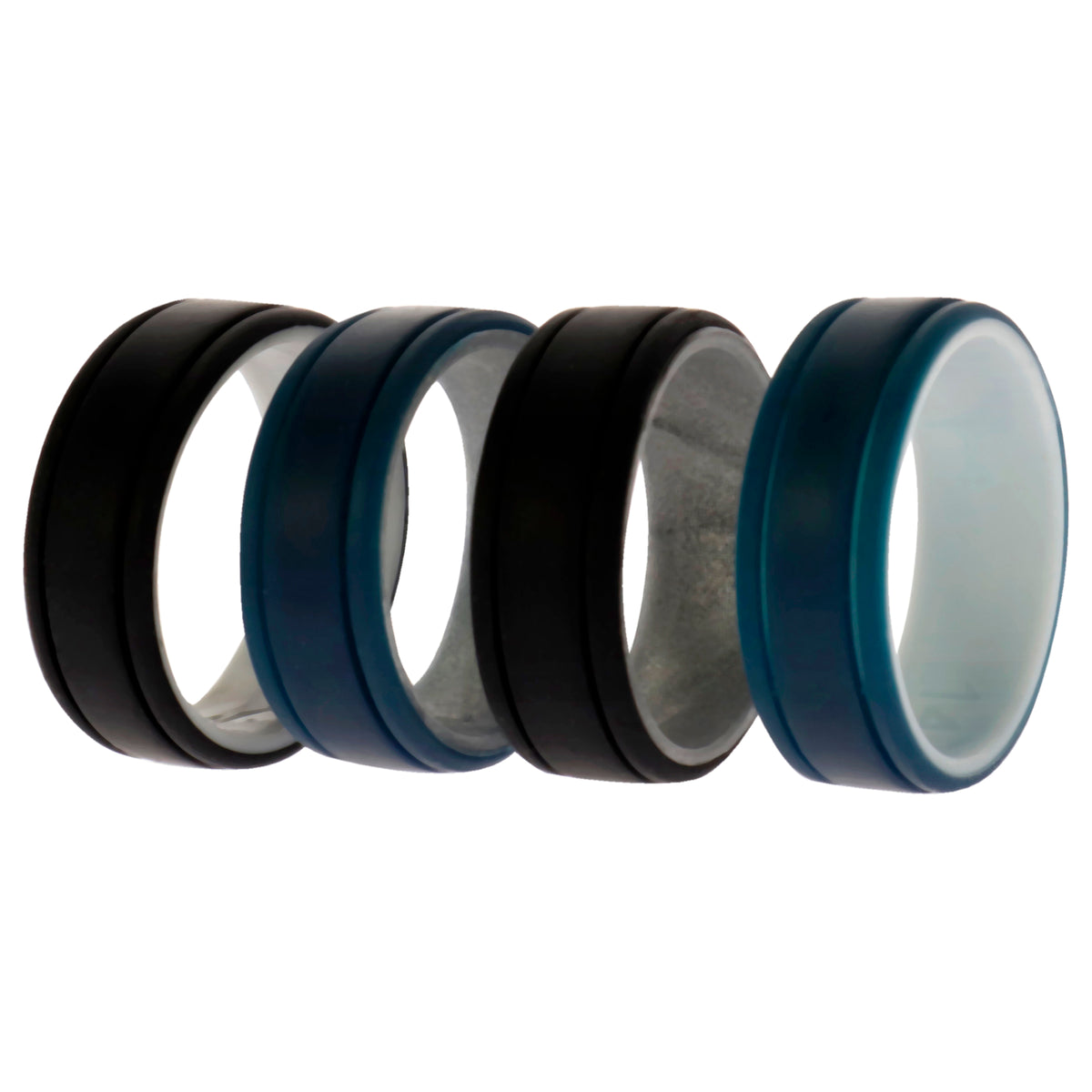 Silicone Wedding 2Layer Lines Ring Set - Marble by ROQ for Men - 4 x 14 mm Ring
