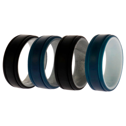 Silicone Wedding 2Layer Lines Ring Set - Marble by ROQ for Men - 4 x 14 mm Ring
