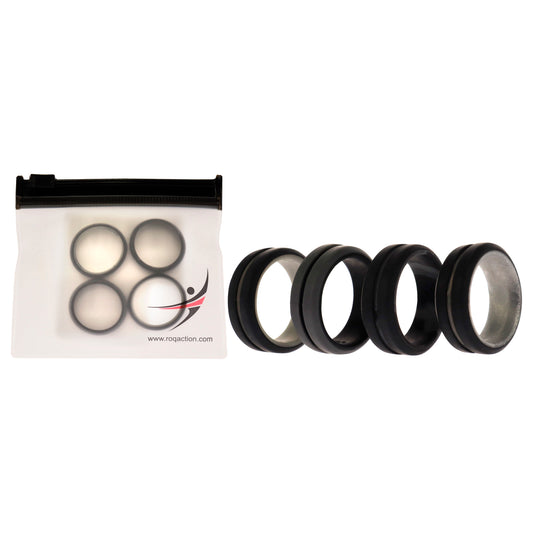 Silicone Wedding 2Layer Middle Line Ring Set - Black-Camo by ROQ for Men - 4 x 8 mm Ring
