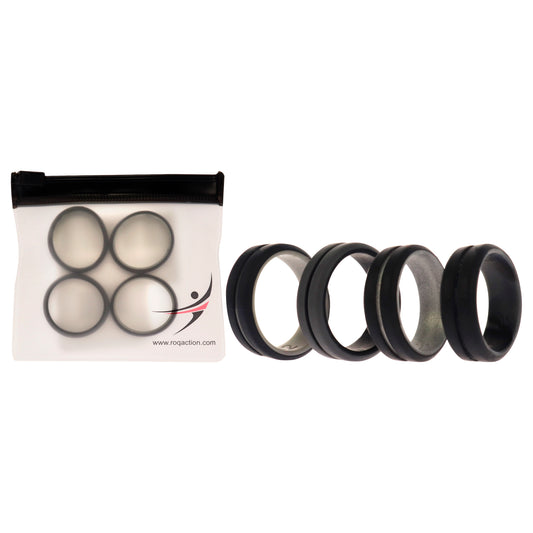 Silicone Wedding 2Layer Middle Line Ring Set - Black-Camo by ROQ for Men - 4 x 12 mm Ring