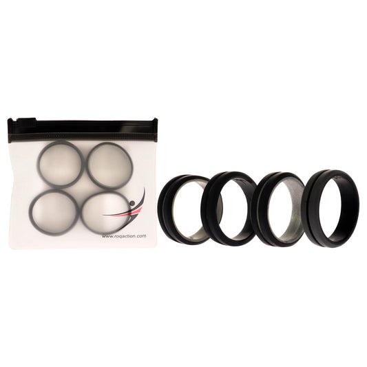 Silicone Wedding 2Layer Middle Line Ring Set - Black-Camo by ROQ for Men - 4 x 15 mm Ring