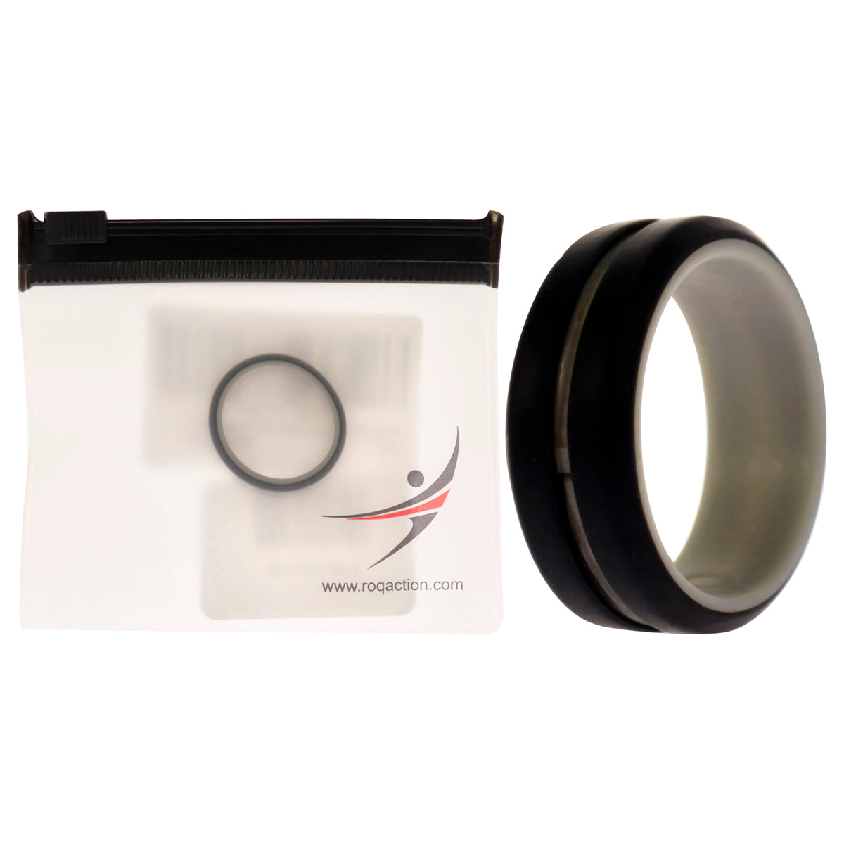 Silicone Wedding 2Layer Middle Line Ring - Grey-Black by ROQ for Men - 10 mm Ring
