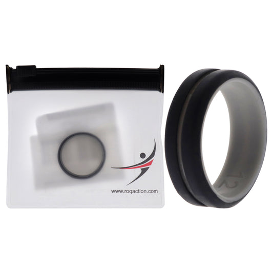 Silicone Wedding 2Layer Middle Line Ring - Grey-Black by ROQ for Men - 12 mm Ring