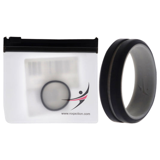 Silicone Wedding 2Layer Middle Line Ring - Grey-Black by ROQ for Men - 14 mm Ring