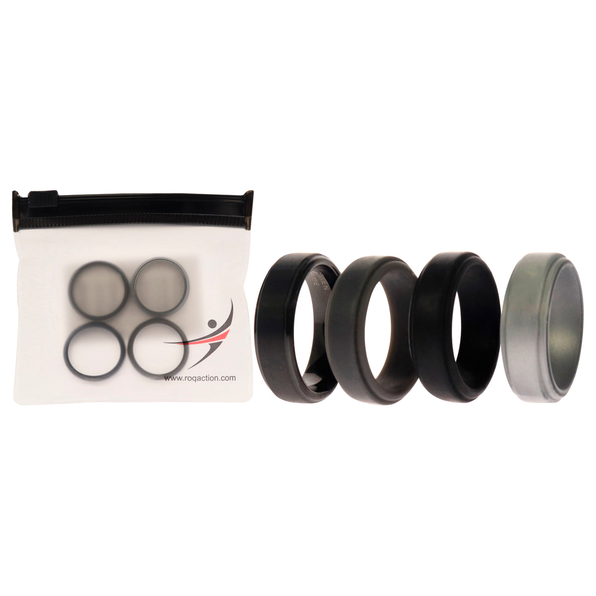 Silicone Wedding Twin Step Ring Set - Black by ROQ for Men - 4 x 7 mm Ring