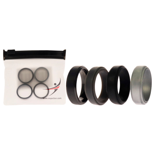 Silicone Wedding Twin Step Ring Set - Black by ROQ for Men - 4 x 7 mm Ring