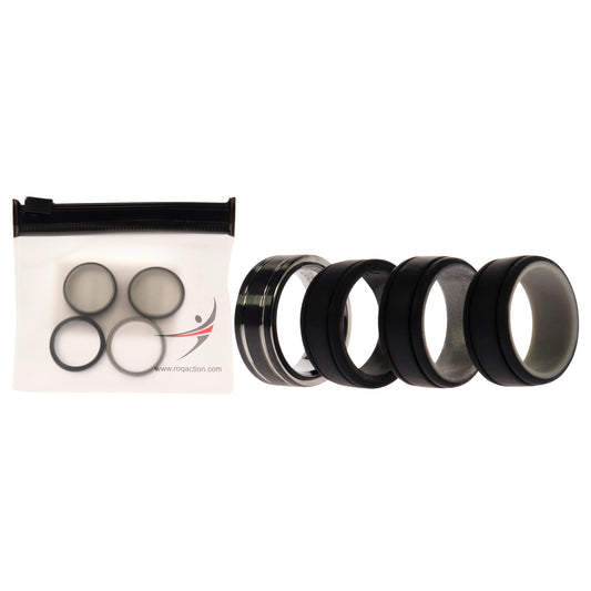 Silicone Wedding Twin 2Layer Ring Set - Black by ROQ for Men - 4 x 7 mm Ring
