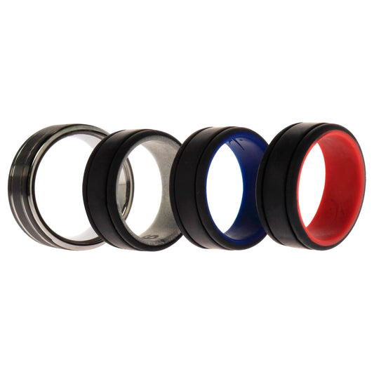 Silicone Wedding Twin 2Layer Ring Set - MultiColor by ROQ for Men - 4 x 9 mm Ring