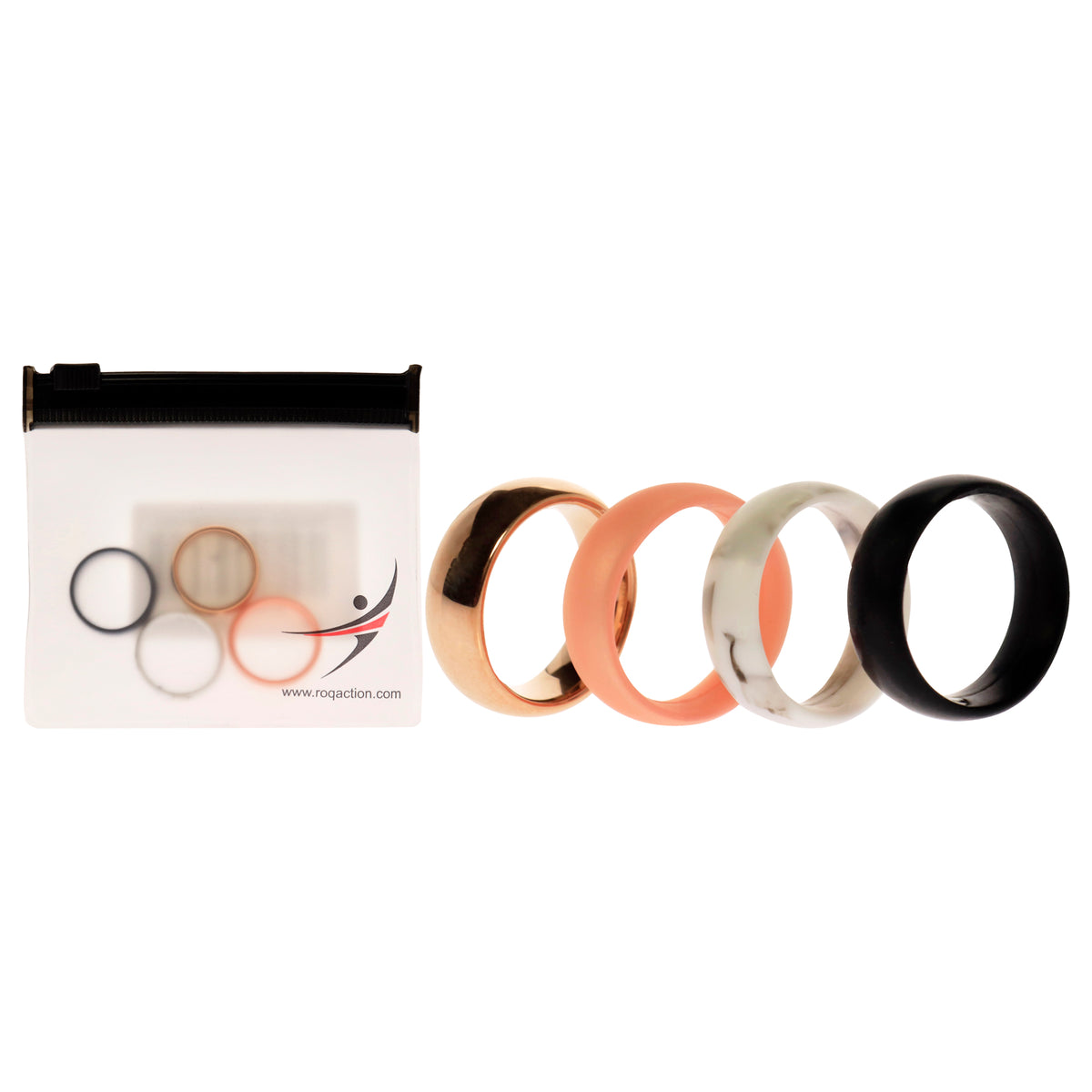 Silicone Wedding Twin 6mm Ring Set - Rose by ROQ for Women - 4 x 4 mm Ring