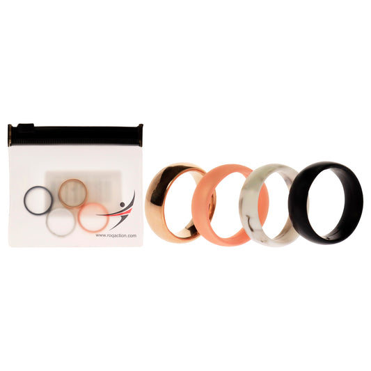 Silicone Wedding Twin 6mm Ring Set - Rose by ROQ for Women - 4 x 4 mm Ring