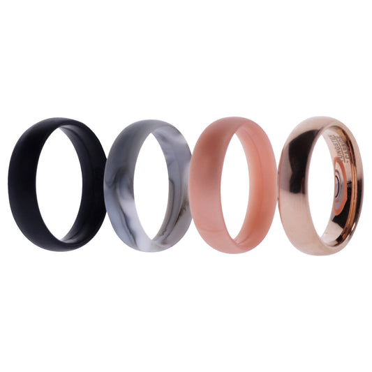 Silicone Wedding Twin 6mm Ring Set - Rose by ROQ for Women - 4 x 9 mm Ring
