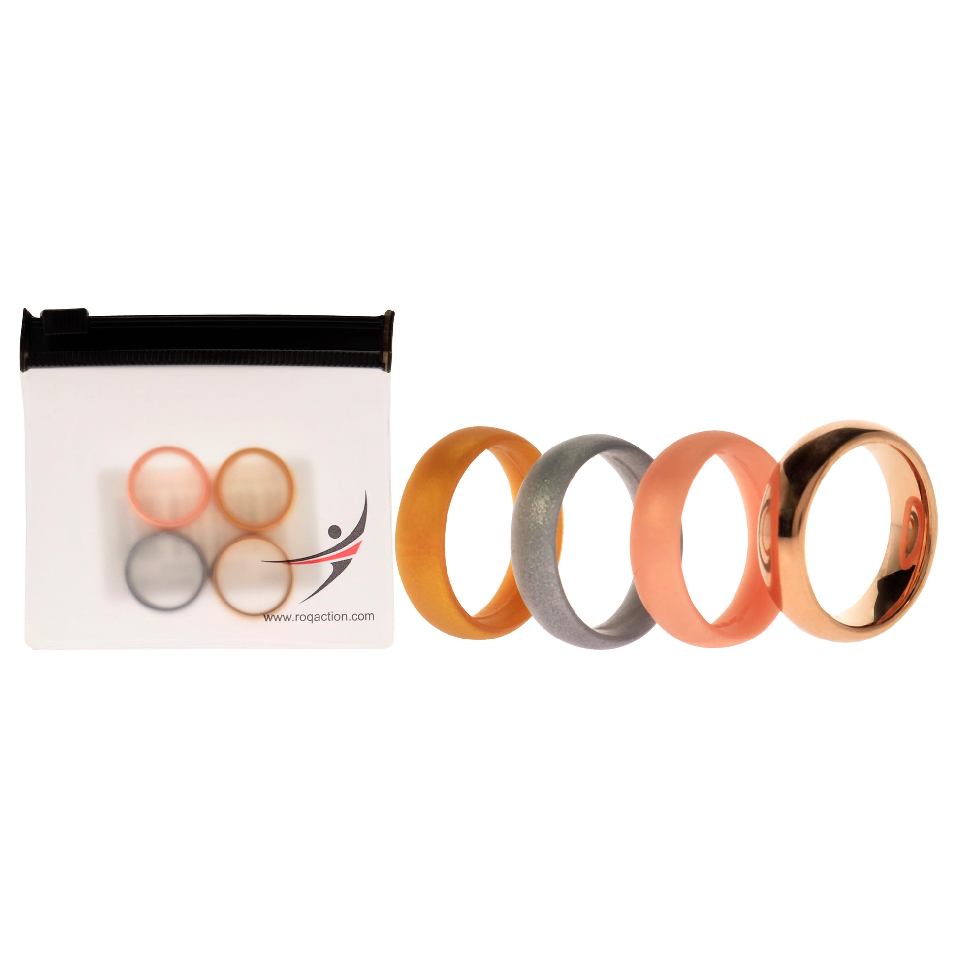 Silicone Wedding Twin 6mm Ring Set - Gold by ROQ for Women - 4 x 4 mm Ring