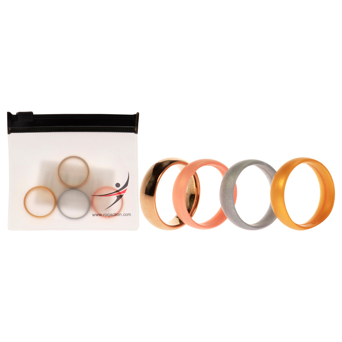 Silicone Wedding Twin 6mm Ring Set - Gold by ROQ for Women - 4 x 7 mm Ring