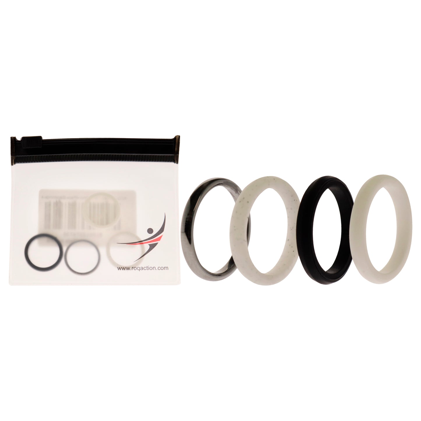 Silicone Wedding Twin 2mm Ring Set - Black-White by ROQ for Women - 4 x 4 mm Ring