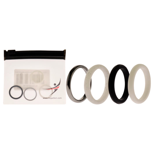Silicone Wedding Twin 2mm Ring Set - Black-White by ROQ for Women - 4 x 4 mm Ring