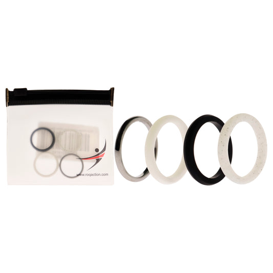 Silicone Wedding Twin 2mm Ring Set - Black-White by ROQ for Women - 4 x 5 mm Ring