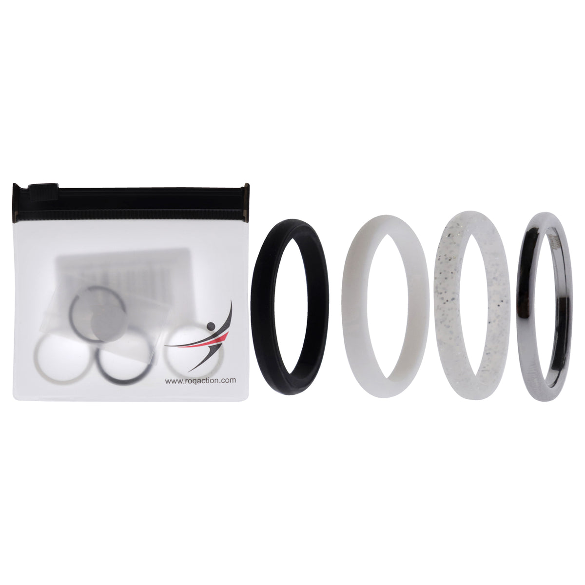 Silicone Wedding Twin 2mm Ring Set - Black-White by ROQ for Women - 4 x 7 mm Ring