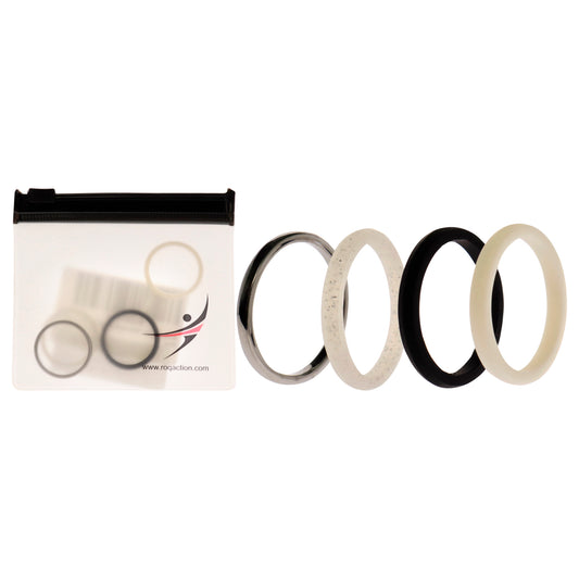Silicone Wedding Twin 2mm Ring Set - Black-White by ROQ for Women - 4 x 9 mm Ring