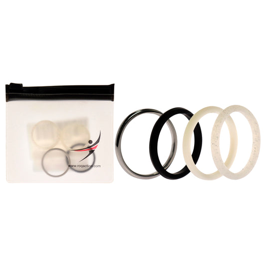 Silicone Wedding Twin 2mm Ring Set - Black-White by ROQ for Women - 4 x 10 mm Ring