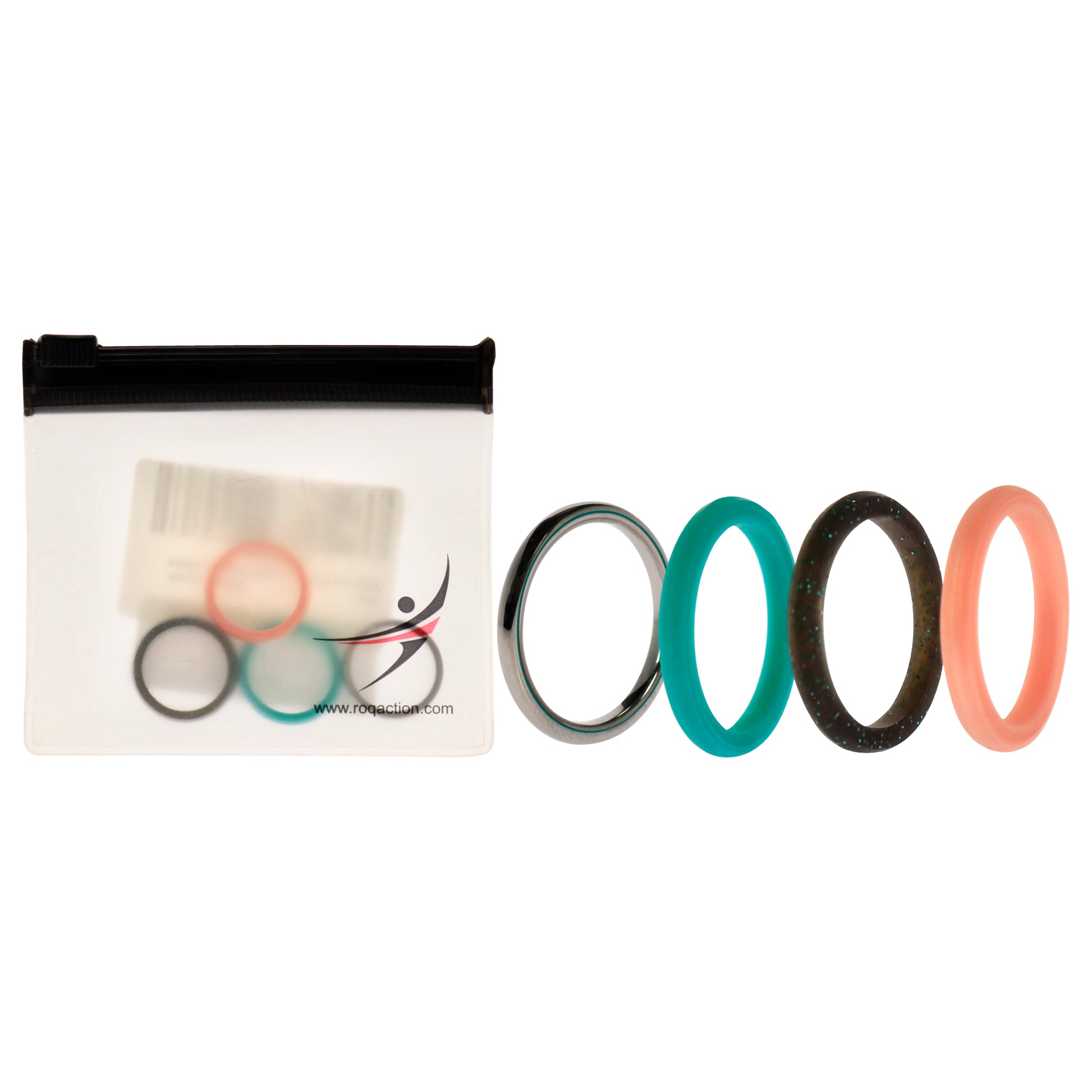 Silicone Wedding Twin 2mm Ring Set - Turquoise by ROQ for Women - 4 x 4 mm Ring
