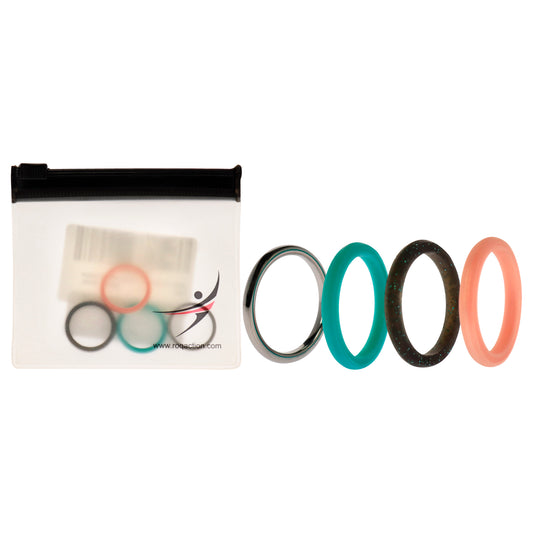 Silicone Wedding Twin 2mm Ring Set - Turquoise by ROQ for Women - 4 x 4 mm Ring