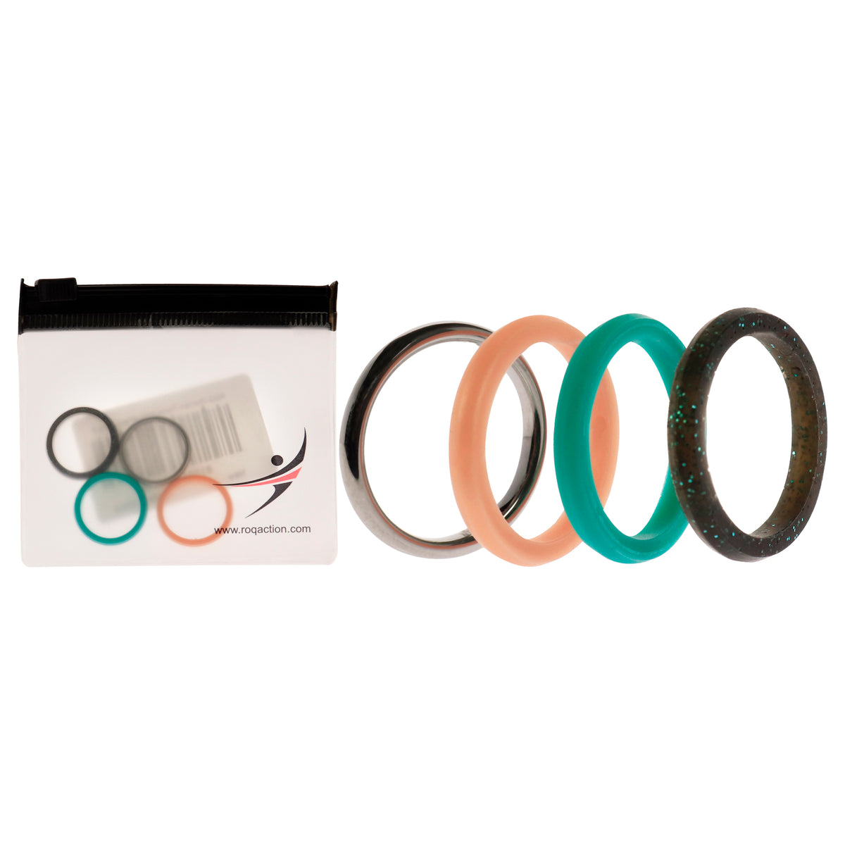 Silicone Wedding Twin 2mm Ring Set - Turquoise by ROQ for Women - 4 x 5 mm Ring