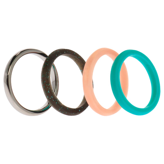 Silicone Wedding Twin 2mm Ring Set - Turquoise by ROQ for Women - 4 x 6 mm Ring