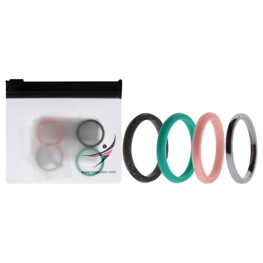 Silicone Wedding Twin 2mm Ring Set - Turquoise by ROQ for Women - 4 x 7 mm Ring